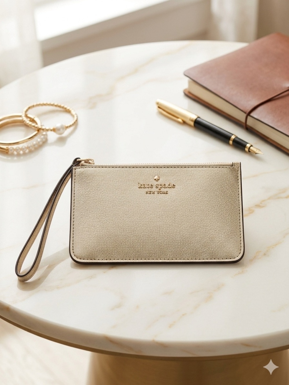 kate spade metallic gold wristlet pouch with strap